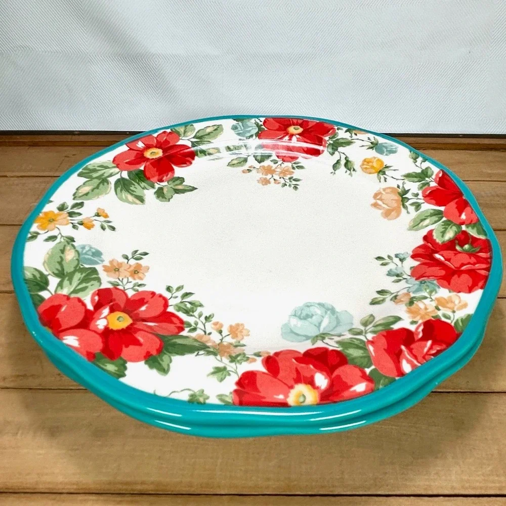 Set of 2 The Pioneer Woman Vintage Floral Teal Dinner Plates 10.5